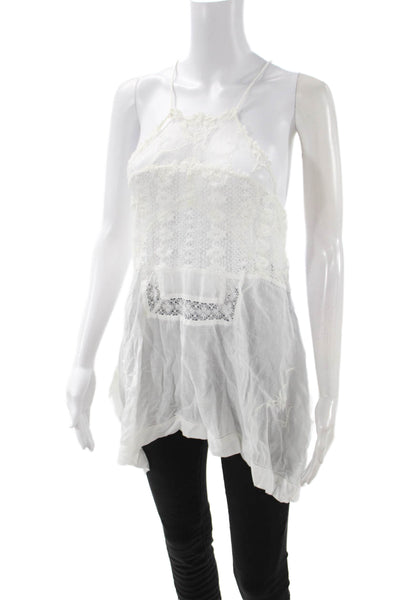 Free People Womens Boho Camisole Tunic White Cotton Sleeveless Size XS