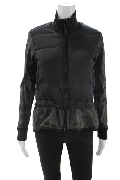Yosemite Women Puffer Quilted Jacket Black Camo Cotton High Neck Size 0