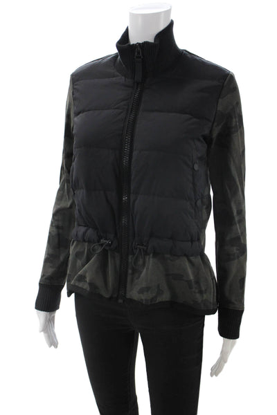 Yosemite Women Puffer Quilted Jacket Black Camo Cotton High Neck Size 0