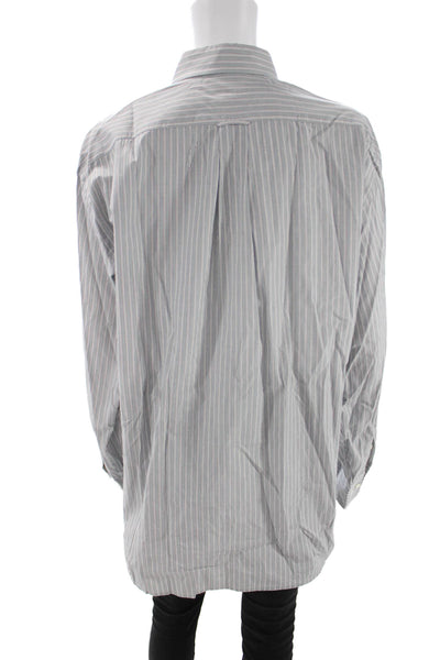Faconnable Mens Dress Shirt Gray Striped Cotton Collared Long Sleeve Size 16