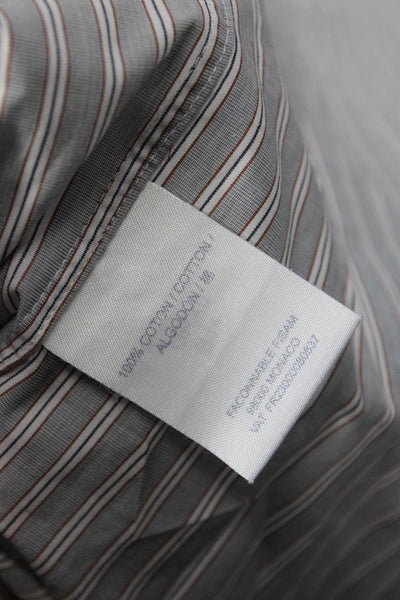 Faconnable Mens Dress Shirt Gray Striped Cotton Collared Long Sleeve Size 16