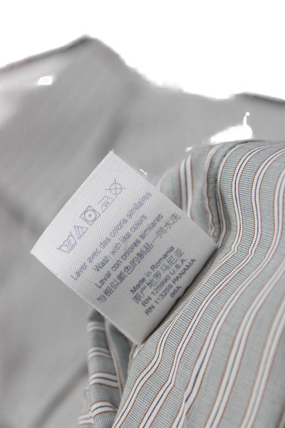 Faconnable Mens Dress Shirt Gray Striped Cotton Collared Long Sleeve Size 16