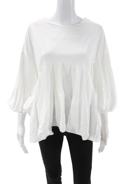 Style Mafia Womens Bohemian White Round Neck 3/4 Sleeve Blouse Size S