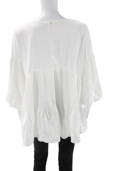 Style Mafia Womens Bohemian White Round Neck 3/4 Sleeve Blouse Size S