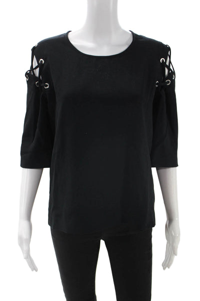 IRO Women Black Round Neck 3/4 Sleeve Blouse Size 34