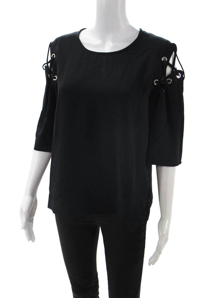 IRO Women Black Round Neck 3/4 Sleeve Blouse Size 34