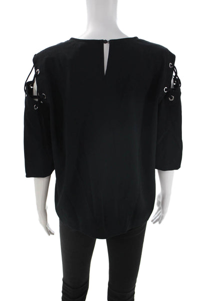 IRO Women Black Round Neck 3/4 Sleeve Blouse Size 34