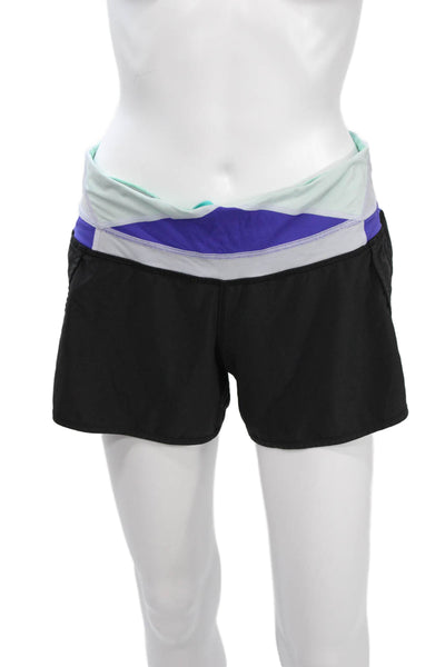 Lululemon Womens Black Blue Nylon Zip Sports Shorts Size 6