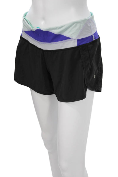 Lululemon Womens Black Blue Nylon Zip Sports Shorts Size 6