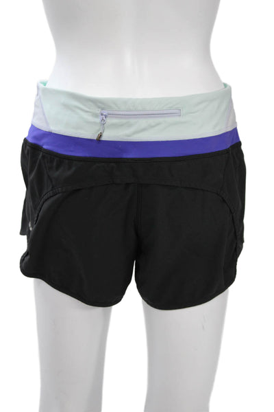 Lululemon Womens Black Blue Nylon Zip Sports Shorts Size 6