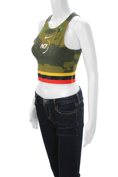 Nike Women Cropped Jersey Tank Sleeveless Crewneck Camouflage Green Cotton Size