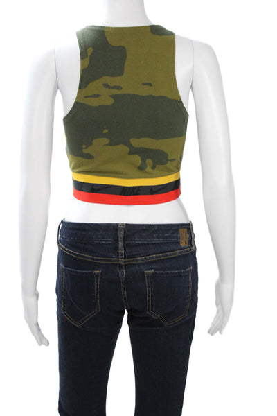 Nike Women Cropped Jersey Tank Sleeveless Crewneck Camouflage Green Cotton Size
