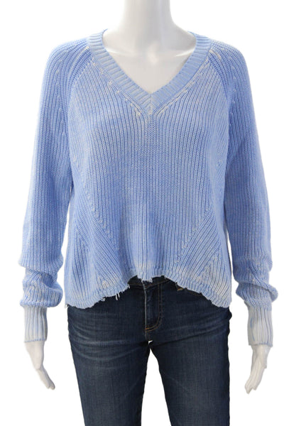 Cotton By Autumn Cashmere Women Light Blue V-Neck Pullover Sweater Size M