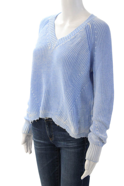 Cotton By Autumn Cashmere Women Light Blue V-Neck Pullover Sweater Size M