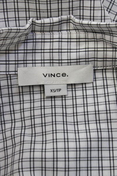 Vince Womens Cropped Button-Up Collared Short Sleeve White Cotton Check Size XS