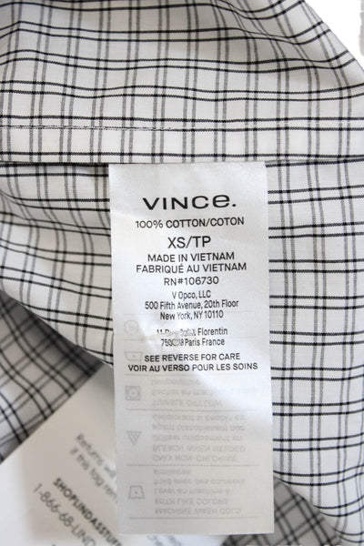 Vince Womens Cropped Button-Up Collared Short Sleeve White Cotton Check Size XS