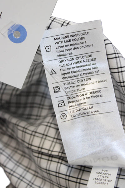 Vince Womens Cropped Button-Up Collared Short Sleeve White Cotton Check Size XS
