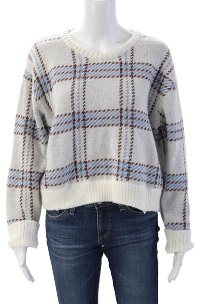 Z Supply Womens White Plaid Pullover Sweater Crew Neck 100% Polyester Size S