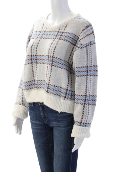 Z Supply Womens White Plaid Pullover Sweater Crew Neck 100% Polyester Size S