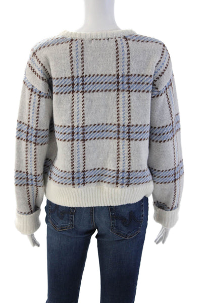 Z Supply Womens White Plaid Pullover Sweater Crew Neck 100% Polyester Size S
