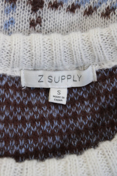 Z Supply Womens White Plaid Pullover Sweater Crew Neck 100% Polyester Size S
