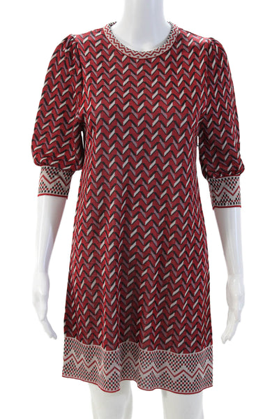 Zara Womens Shift Sweater Dress Red Aztec 3/4 Sleeve Size S