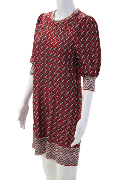 Zara Womens Shift Sweater Dress Red Aztec 3/4 Sleeve Size S