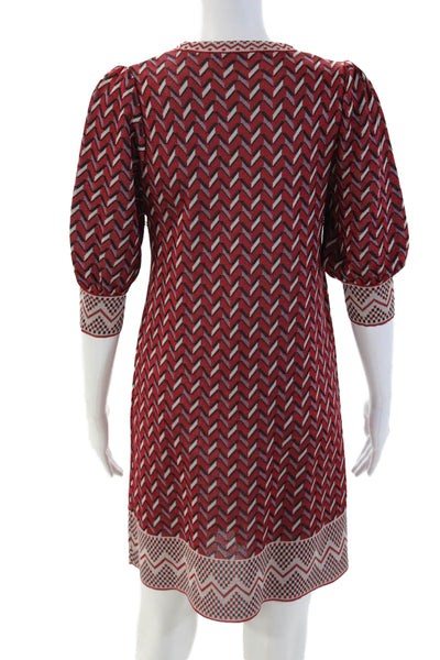 Zara Womens Shift Sweater Dress Red Aztec 3/4 Sleeve Size S