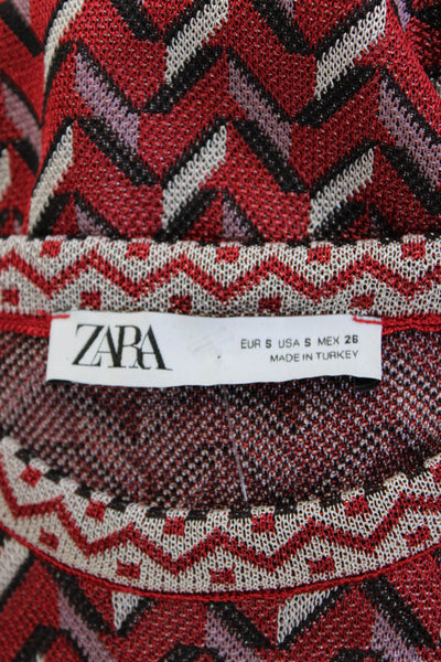 Zara Womens Shift Sweater Dress Red Aztec 3/4 Sleeve Size S