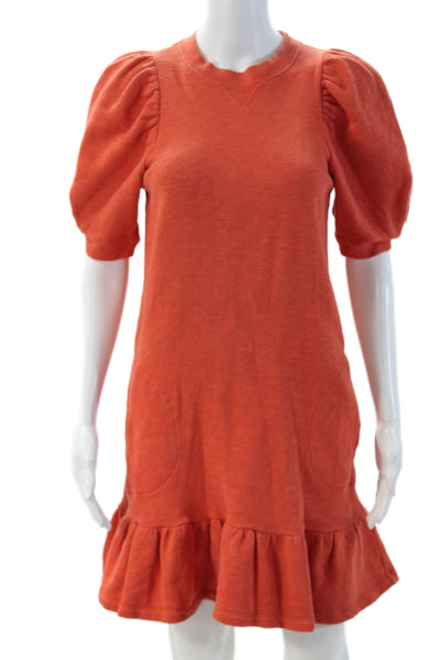 Ulla Johnson Womens Sweater Dress Orange Cotton Crew Neck Short Sleeve Size PP