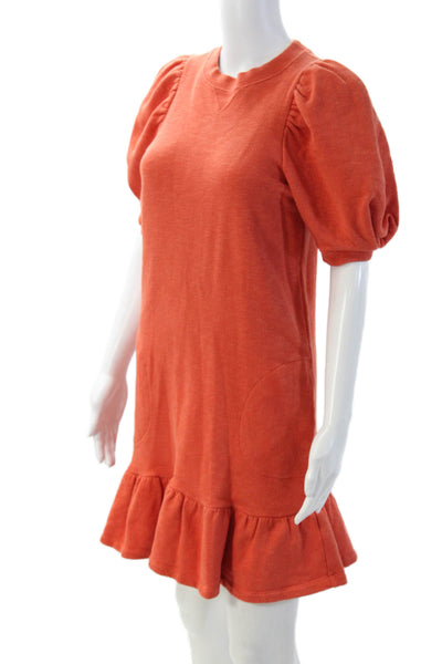 Ulla Johnson Womens Sweater Dress Orange Cotton Crew Neck Short Sleeve Size PP