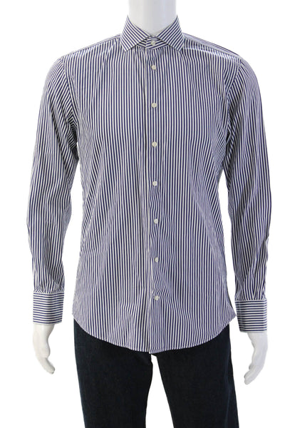 Suit Supply Mens Cotton Striped Long Sleeve Button-Down Shirt Blue Size 40