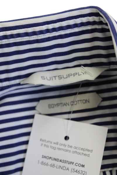 Suit Supply Mens Cotton Striped Long Sleeve Button-Down Shirt Blue Size 40