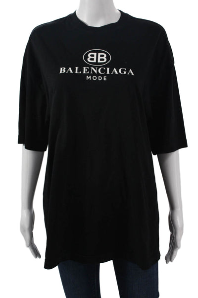 Balenciaga Womens Jersey T-Shirt Black Cotton Crew Neck Short Sleeve Size M