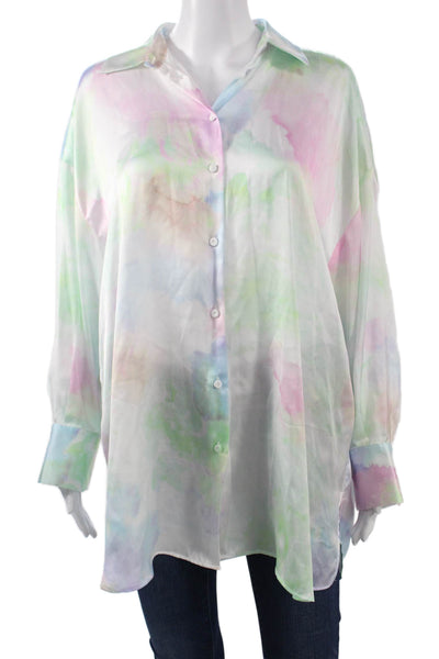 Zara Womens Tunic Button Up Blouse Light Blue Collared Long Sleeve Size M