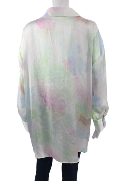 Zara Womens Tunic Button Up Blouse Light Blue Collared Long Sleeve Size M