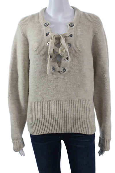 Isabel Marant Womens Pullover Sweater Beige Wool Round Neck Long Sleeve Size 42