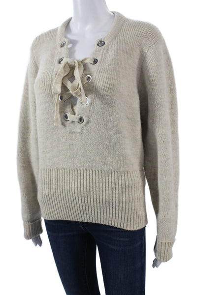 Isabel Marant Womens Pullover Sweater Beige Wool Round Neck Long Sleeve Size 42