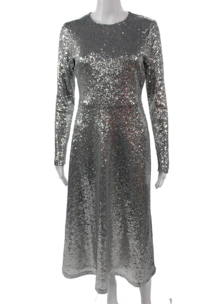 Reserved Women A-Line Long Sleeve Gray Dress Crew Neck Size 8
