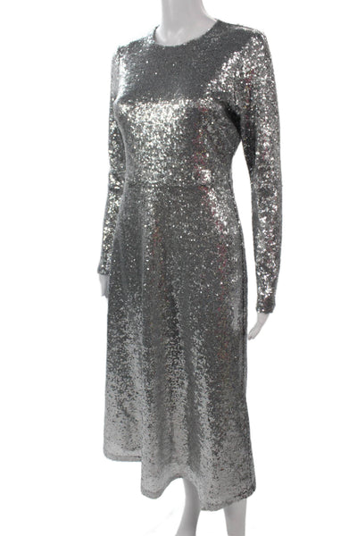 Reserved Women A-Line Long Sleeve Gray Dress Crew Neck Size 8