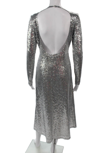 Reserved Women A-Line Long Sleeve Gray Dress Crew Neck Size 8