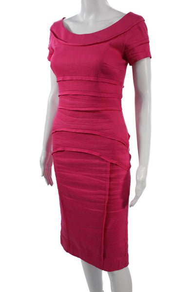 Nicole Miller Women Bodycon Midi Dress Pink Zip Short Sleeve Size 4