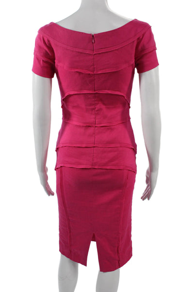 Nicole Miller Women Bodycon Midi Dress Pink Zip Short Sleeve Size 4
