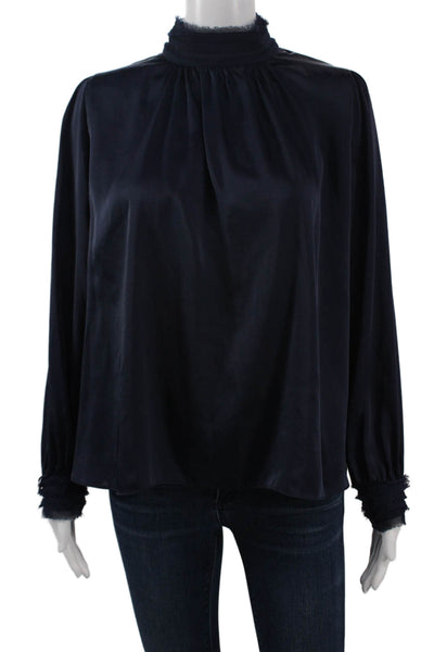 Zara Basic Womens Dark Blue High Neck Long Sleeve Polyester Blouse Size M