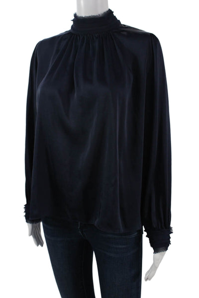 Zara Basic Womens Dark Blue High Neck Long Sleeve Polyester Blouse Size M