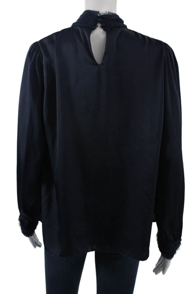 Zara Basic Womens Dark Blue High Neck Long Sleeve Polyester Blouse Size M