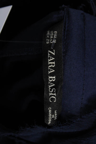 Zara Basic Womens Dark Blue High Neck Long Sleeve Polyester Blouse Size M