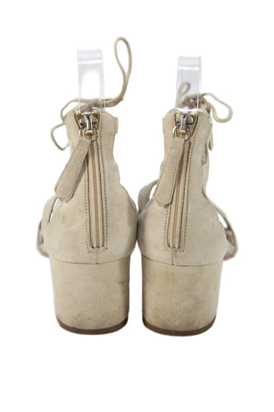 Aquazzura Womens Suede Strappy Lace Up Sandal Heels Beige Size 36 6