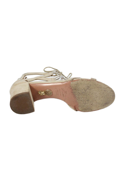 Aquazzura Womens Suede Strappy Lace Up Sandal Heels Beige Size 36 6