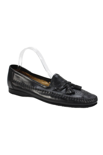 Santoni Mens Leather Tassel Slide On Dress Shoe Loafers Black Size 10